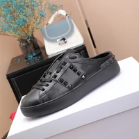 luxury brand rivet mens and womens sports shoes casual shoes golden semi slippers nail leather tennis womens fashion classic