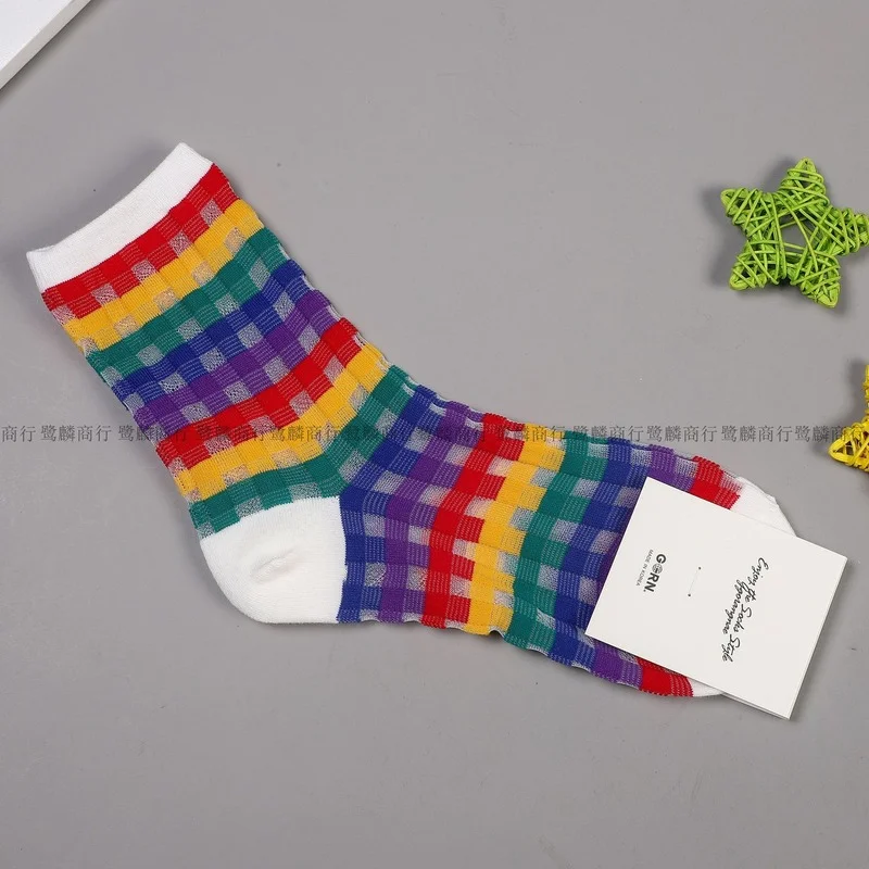 

Cartoon Woman Sock Rainbow Striped Plaid Socks for Women Casual Crew Sox Couples Cotton Spring Summer Sweet Fashion Trend Sokken