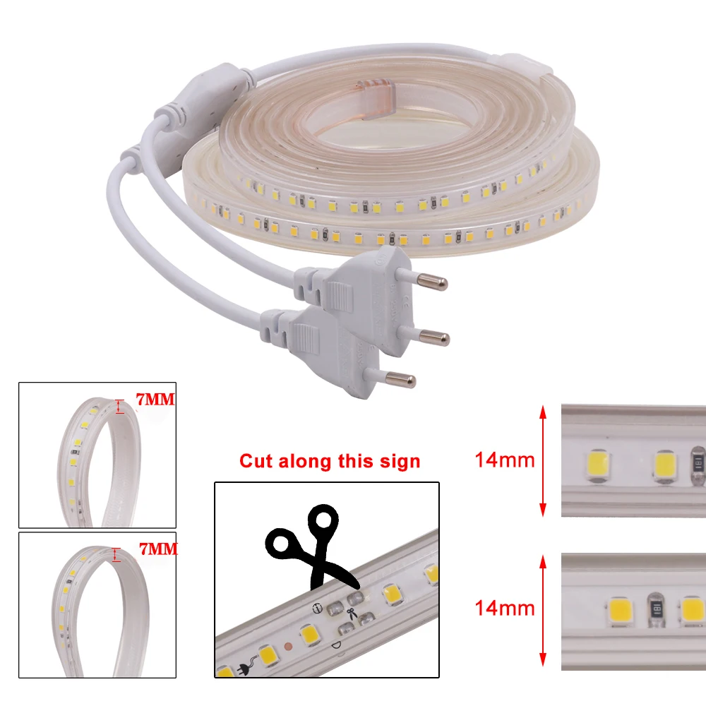 AC220V SMD 2835 Светодиодная лента 120 светодиодов/м IP67 водонепроницаемая светодиодная +