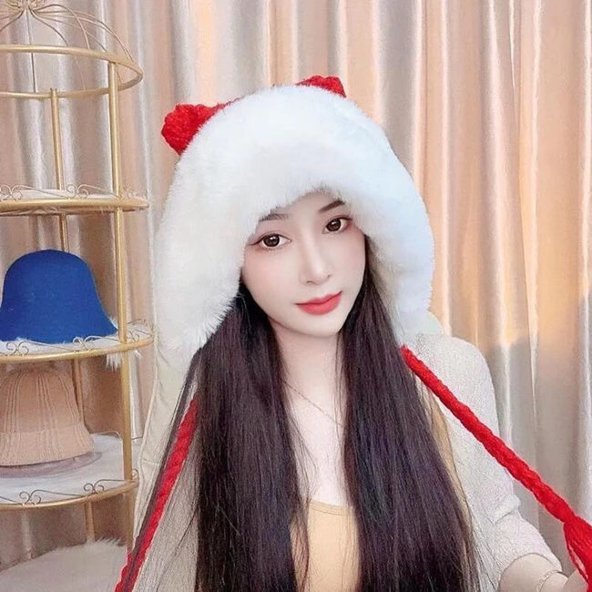 Серая Новогодняя зимняя плюшевая шапка-бомбер толстая меховая мультяшная шапка