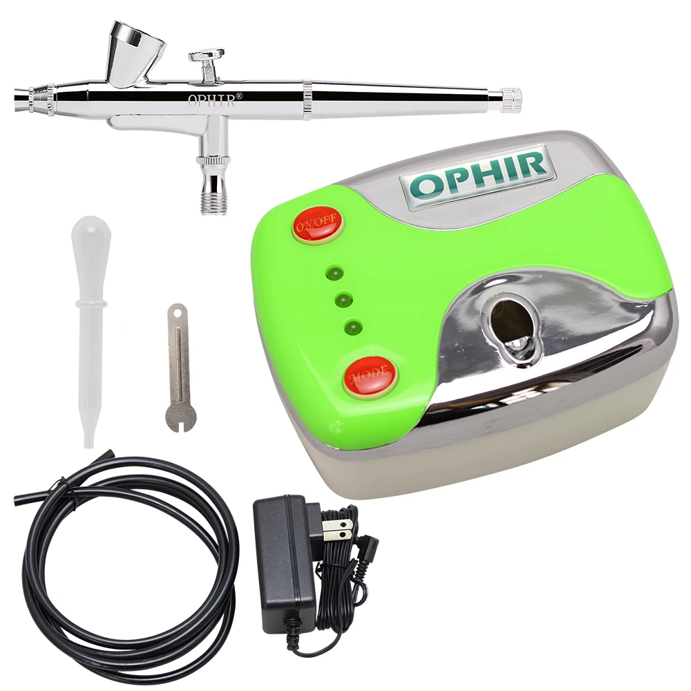 OPHIR Portable 0.2 mm Air-brush Dual-Action Airbrush Kit with Air Compressor for Makeup Face Paint Temporary Tattoo_AC002+AC073