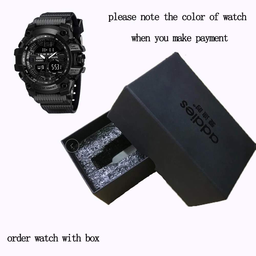 BLACK-with box Адди мужские часы G стиль мужские спортивные часы светящиеся часы мужские спортивные водонепроницаемые 30 метров Водонепроницаемость - Цвет: BLACK-with box
