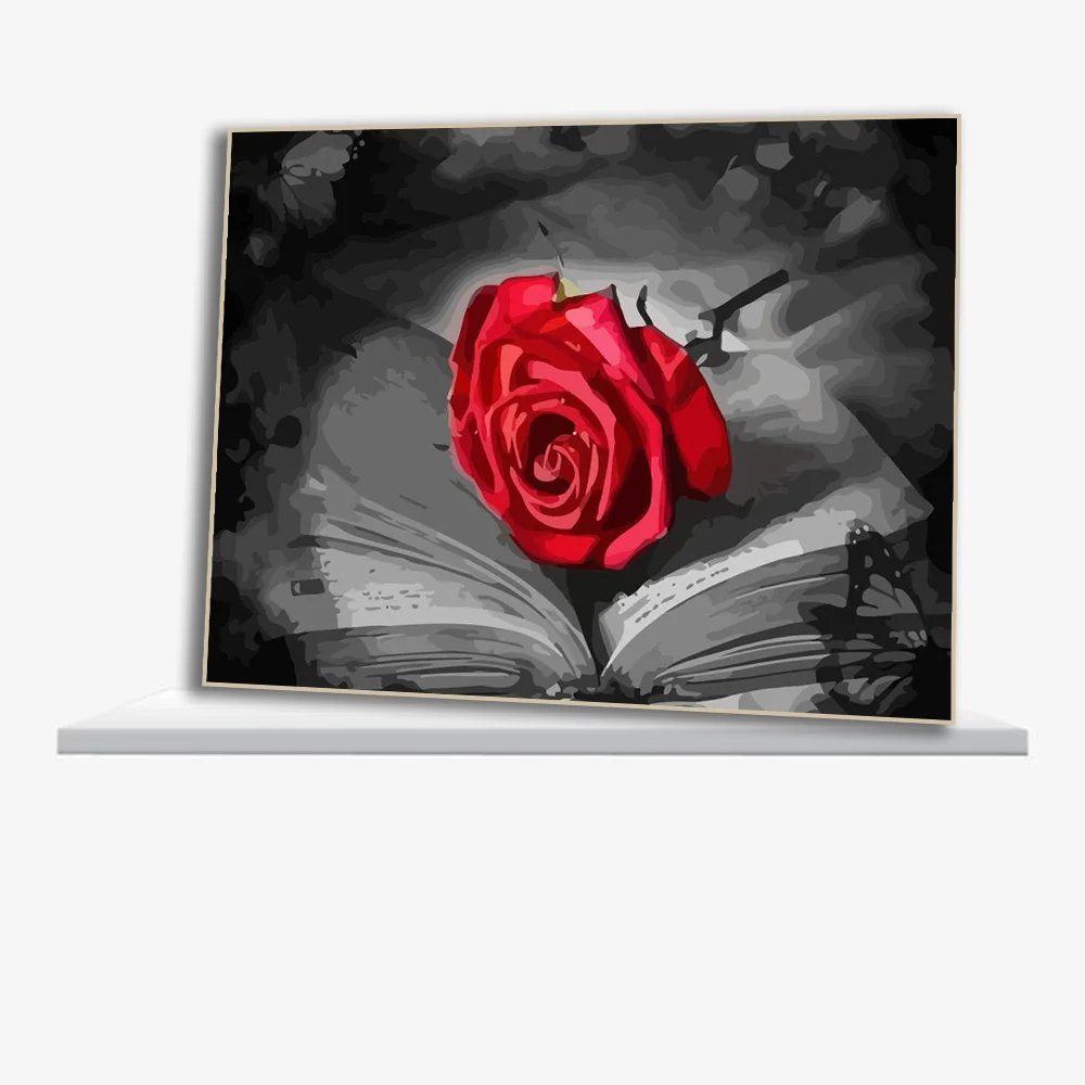 

Картины по номерам «сделай сам», Роза в книге между линиями, романтическая фотография «мой любимый цветок» для спальни, уникальный подарок