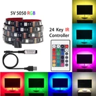 Светодиодная лента RGB для подсветки телевизора, водонепроницаемый светильник с дистанционным управлением, 24 клавиши, 60 светодиодовм, USB 5050, 5 В