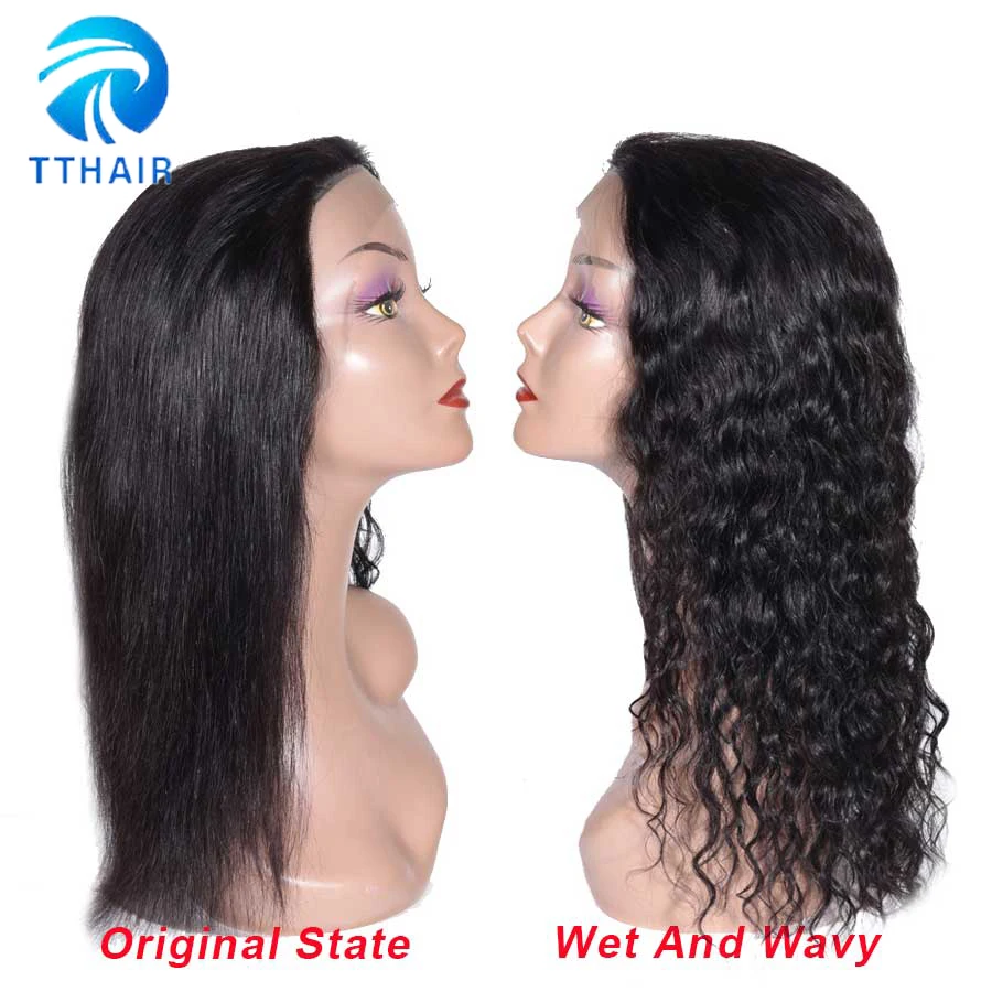 

TTHAIR Wet And Wavy Wig Brazilian Water Wave Wig 18 Inch Remy Natural Color From Straight To Wavy Lace Human Hair Wigs