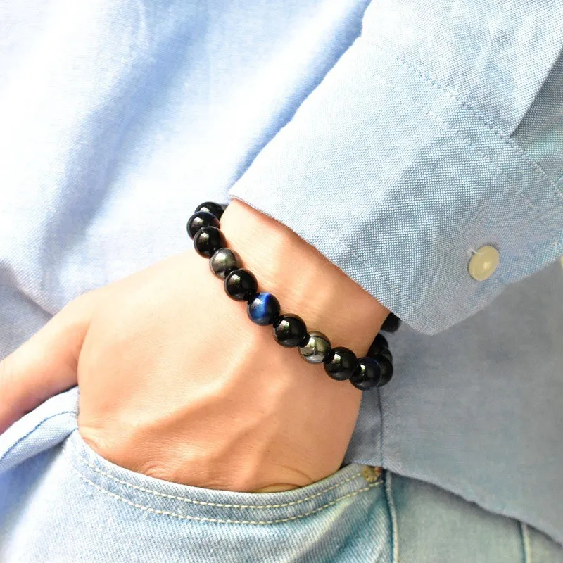 8 мм натуральный синий тигр камень Желтый Тигр браслет ювелирные украшения для