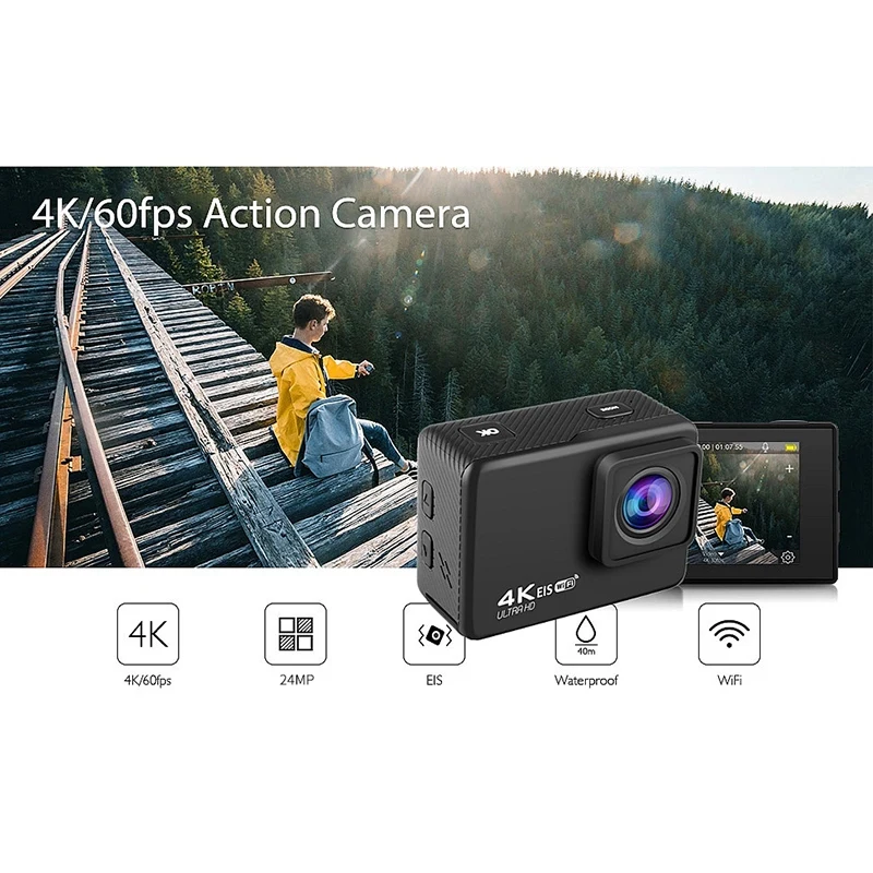 Скидка 4K / 60Fps WIFI экшн-камера 170 градусов широкоугольная EIS Подводная Водонепроницаемая камера шлем Go Sports Pro Vlog Camera