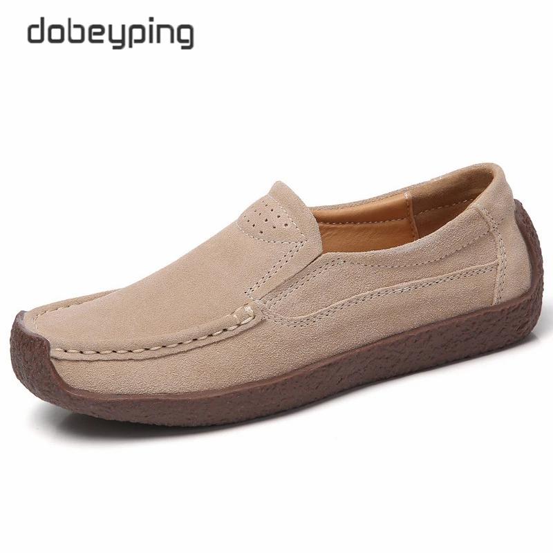 Dobeyping весенне-Осенняя обувь женские слипоны кроссовки из коровьей замши