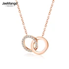 Модное женское ожерелье JeeMango с кулоном из двух колец и кристаллов CZ, ожерелье-чокер из нержавеющей стали с цепочкой для девочек JN17078