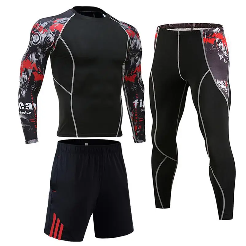 Long 3-piece set Мужские термобрюки> термальный нательный костюм> спортивные штаны для бега> мужские леггинсы рубашки спортивные штаны для фитнеса мужские Рашгард - Цвет: Long 3-piece set