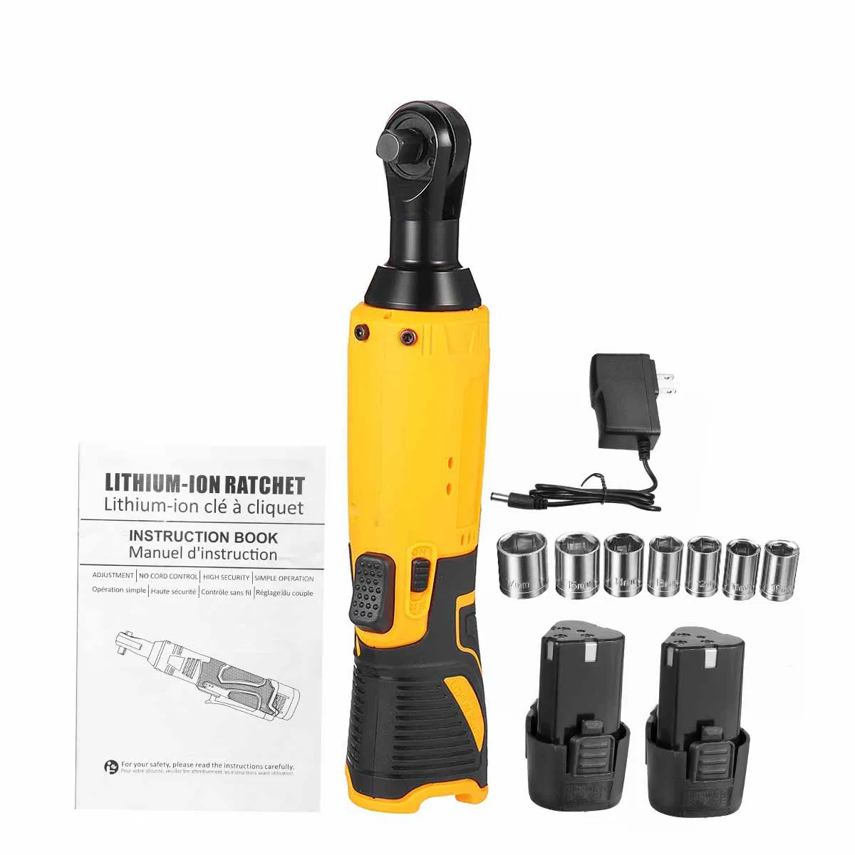 

DOERSUPP 3/8'' 12V 100Nm Powerful Electric Cordless Wrench Ratchet Right Angle Wrench Tool Set With Rechargeable Battery