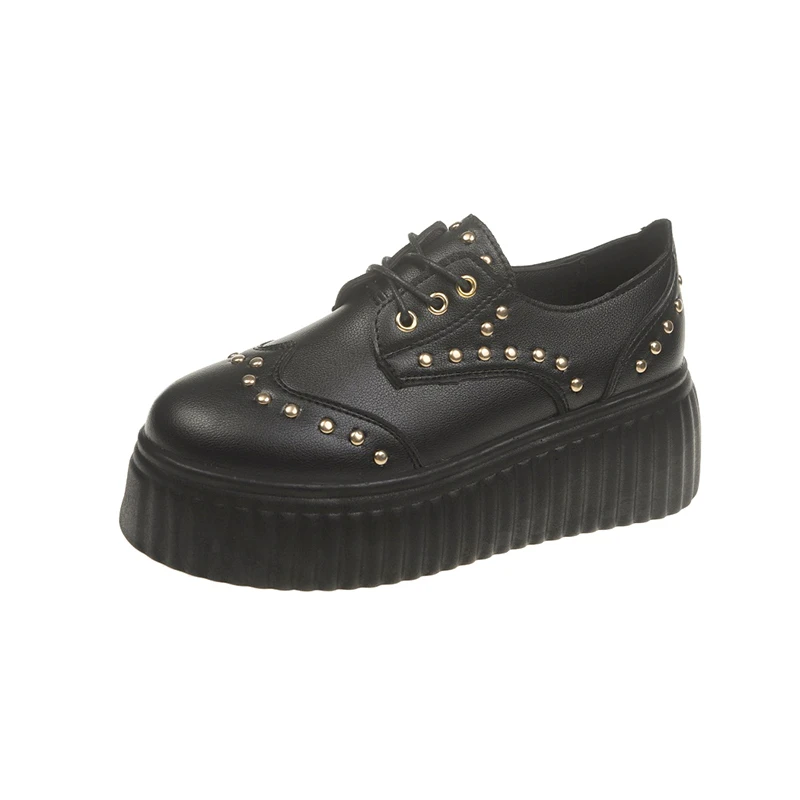 

2021 Pot full grain leather lace up cross-tied white sneakers round toe metal rivet increased Oxford casual vulcanized shoes