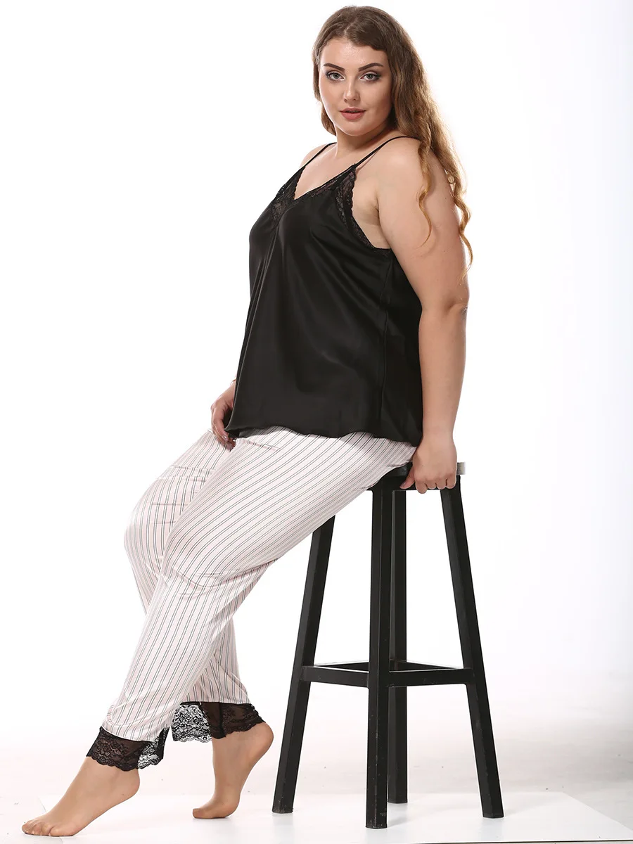

Womens sexy Pajamas Set plus size silk sling Sleeveless Sleepwear Pyjama Suit Two Piece Set summer Nightwear Satin loungewear