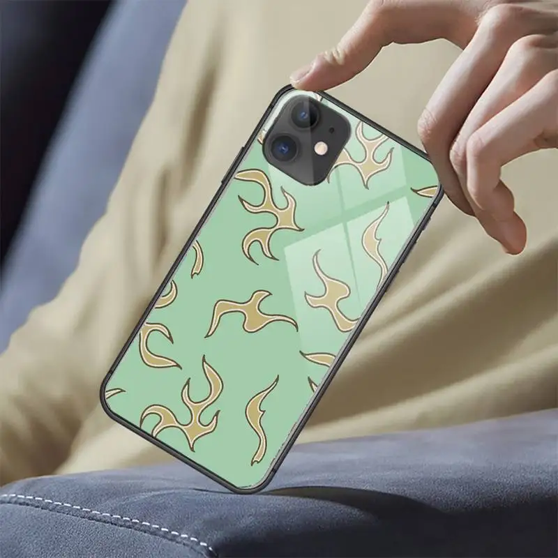 

Fashion Flame Fire Phone Case Tempered glass For iphone 6 6S 7 8 plus X XS XR 11 12 mini PRO MAX COVER