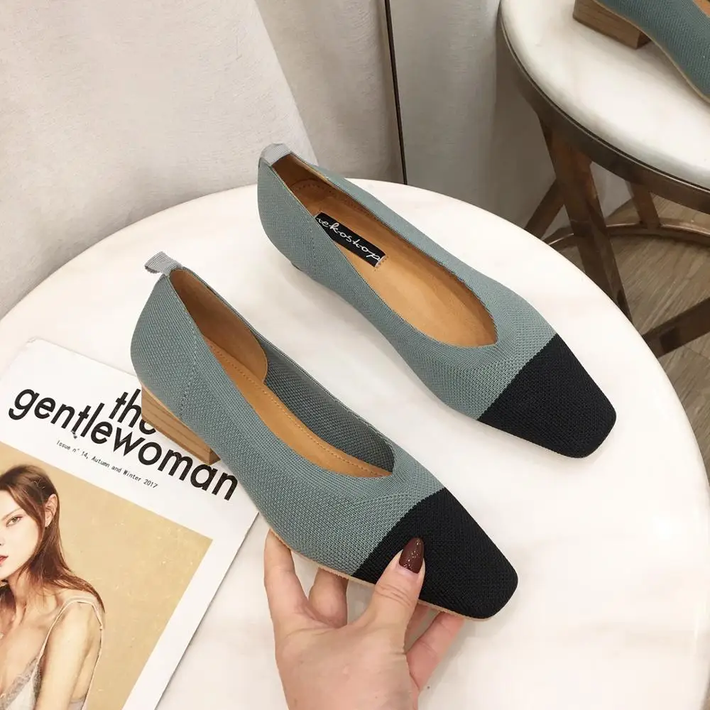 Новые женские туфли-лодочки sapato feminino; Дышащие Трикотажные Мокасины с острым носком и квадратным носком; Разноцветные лоферы; женская обувь с гибкой подошвой на каблуке