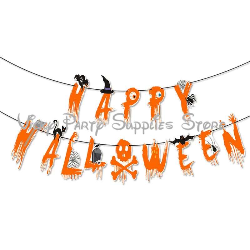 Вечеринка в стиле Хэллоуин баннер с буквами череп летучая мышь Helloween флаги ужас