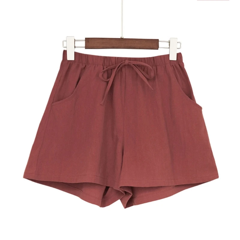 

Women High Waist Cotton Linen Shorts Drawstring Waist Wide Leg Loose Short Pants