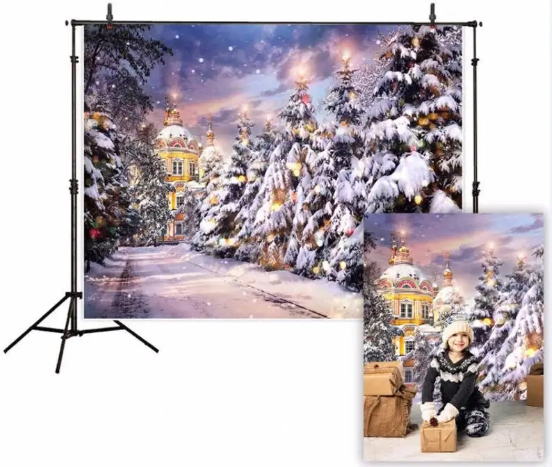 

HUAYI Photo Background Christmas Photography Backdrop Winter Snowy Forest Photoshoot Backdrops Holiday Family Party Drops D-9327
