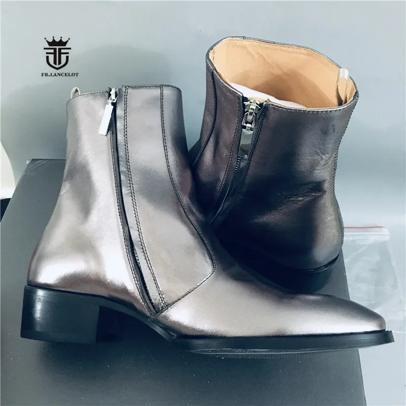 2018 г. Новые пикантные ботильоны из натуральной кожи серого и серебряного цвета