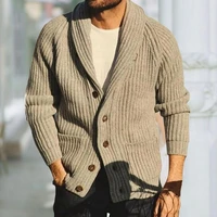 fashion sweater men knitted cardigan turndown collar woolen yarn keep warm men clothing coat
