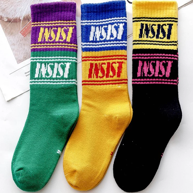 Socks Cotton Kids Children Spring Autumn Girls Toddlers Boys Sports Strips Letters Insist 3 Pairs Chaussettes SandQ Baby 2021New