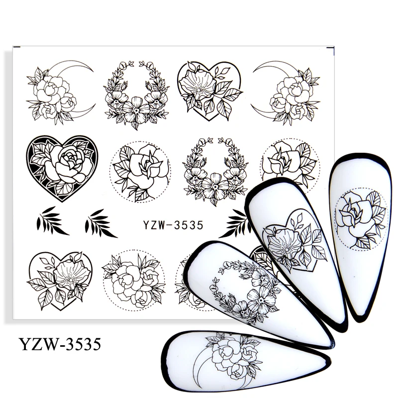 

WUF 4PC Nail Sticker Flower Black Butterfly Note Beauty DIY Water Transfer Stamping Nail Art Tips Nail Decor Manicure Decal