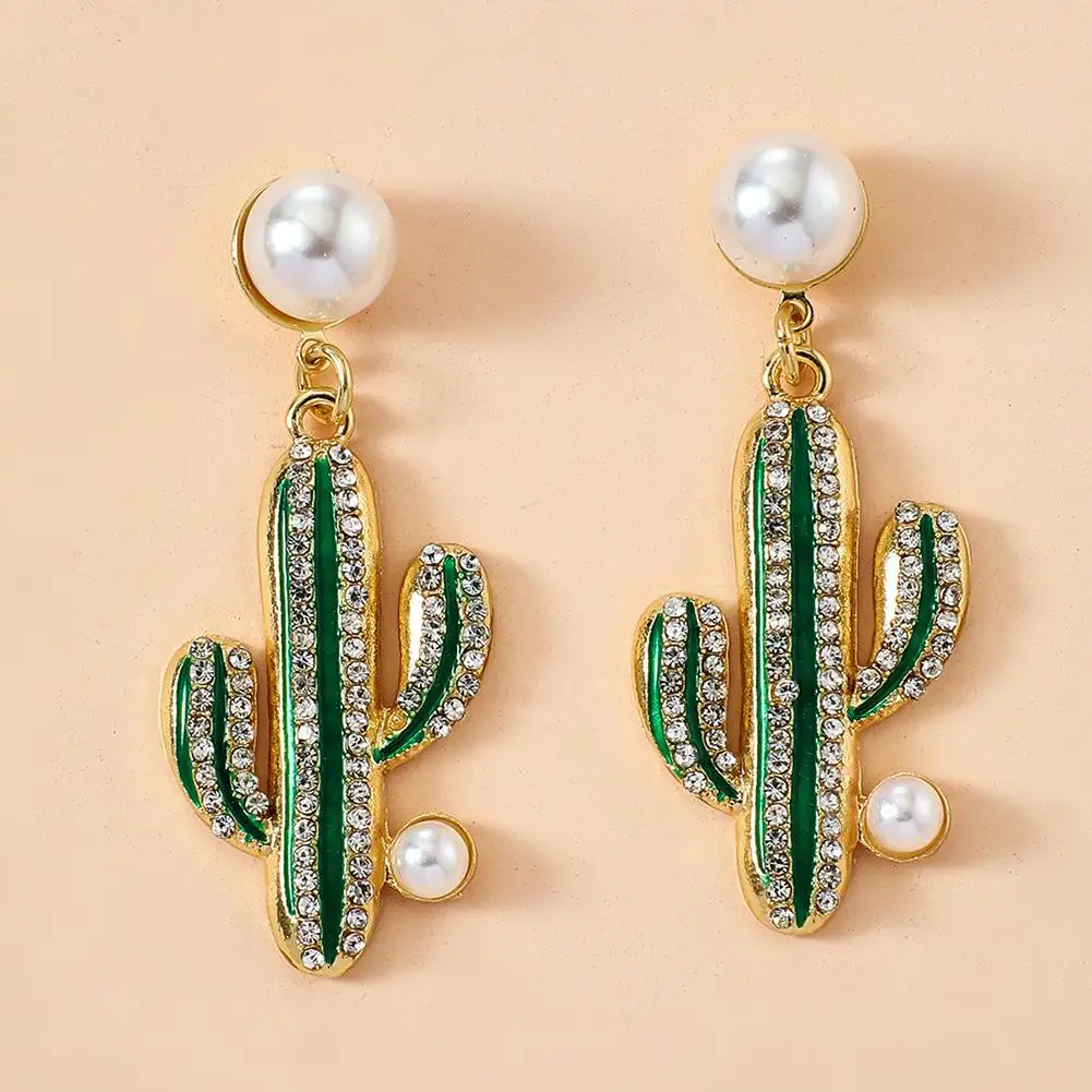 

Fashion Women Faux Pearl Rhinestone Cactus Pendant Stud Earrings Party Jewelry Pendant Stud Earrings Party Jewelry Pendant Stud