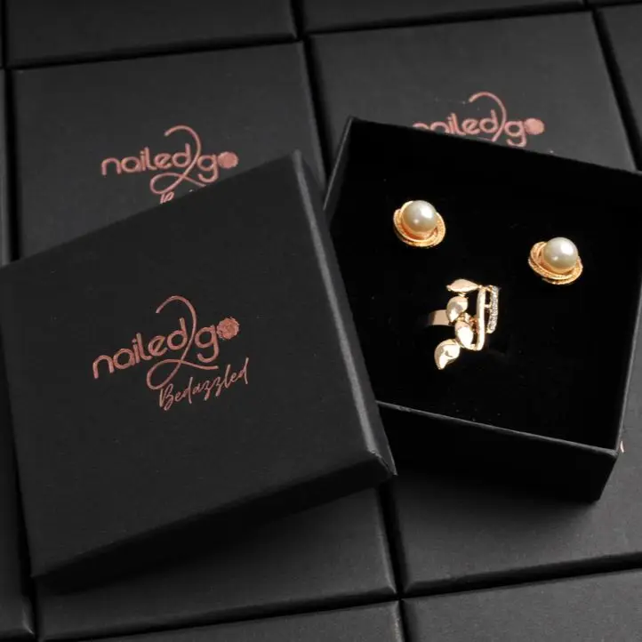Custom Business Logo Words Jewelry Boxes Bracelet Necklace Earing Ring Pendant Gift Packaging box Gold Foil Kraft Paper