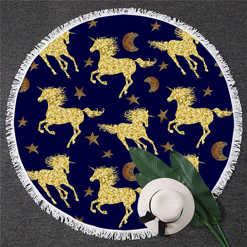Unicorn 5 BlessLiving круглое пляжное полотенце с единорогом, Радужное детское белое банное полотенце с кисточкой, микрофибра, 150 см, цветное одеяло - Цвет: Unicorn 5