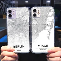 ins travel country sketch city map phone case for iphone 13 12 11 8 7 plus mini x xs xr pro max transparent soft