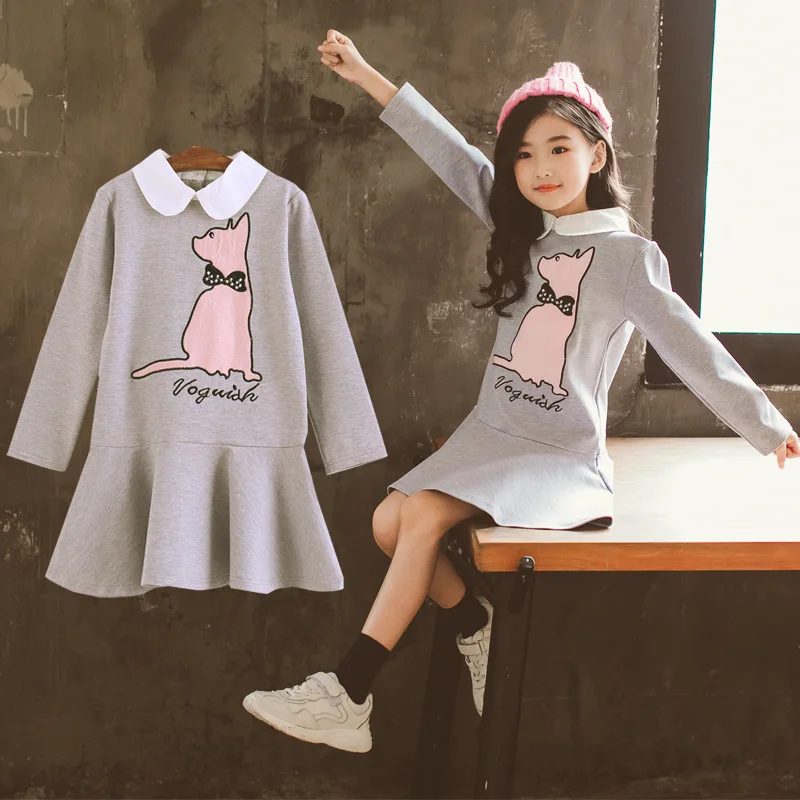 Платья для девочек одежда детей повседневная костюм цельнокроеное платье