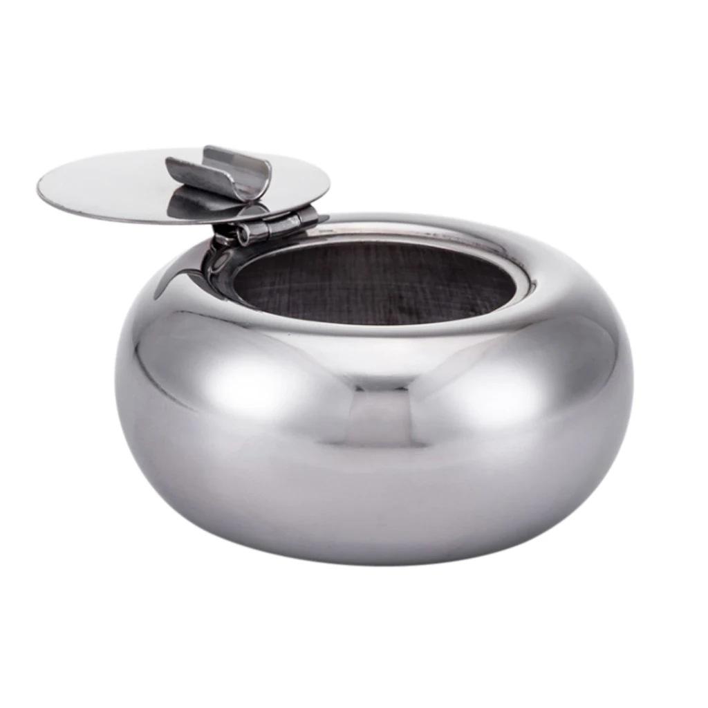 

Desktop Smok Ash Ashtray Stainless Steel with Lid for Home Office Silver