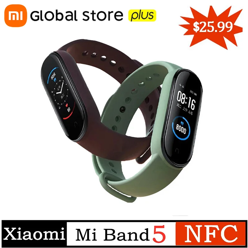 Смарт браслет Xiaomi Mi Band 5 NFC версия AMOLED экран Miband фитнес трекер Smartband Bluetooth PPG