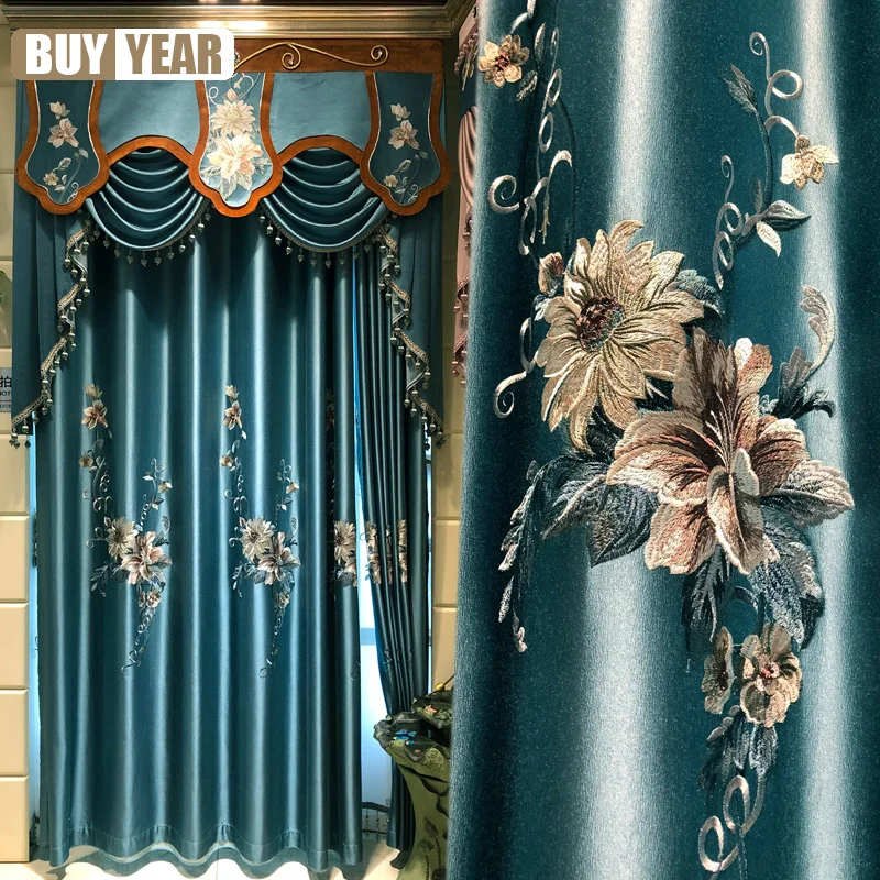 

Chinese and European Style Atmospheric Pastoral Embroidered Curtains for Living Room Bedroom Blackout Curtains Customization