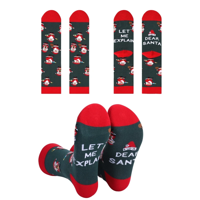 

Women Christmas Holiday Crew Socks Funny Dear Santa Popcorn Print Xmas Hosiery 649C
