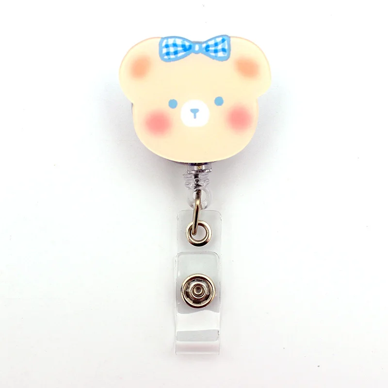 cute lovely bears acrylic retractable badge reel nurse student exhibition id card clips badge holder stationery free global shipping