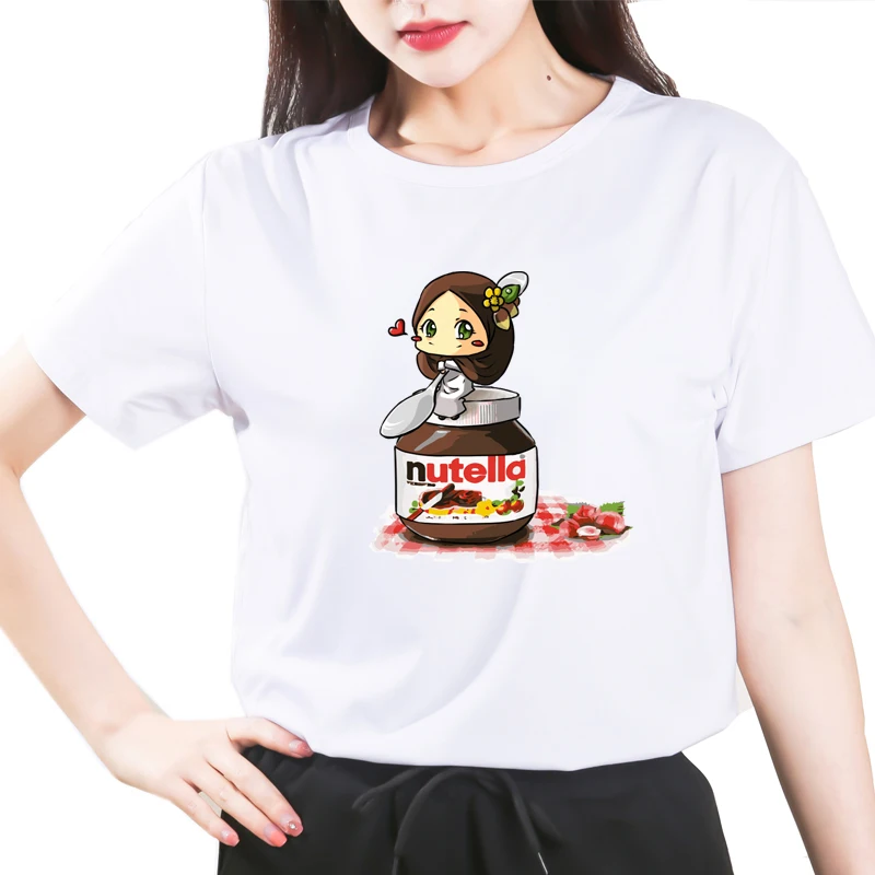

Harajuku Nutella Cartoon Print Women Tshirts Kawaii T Shirt Summer Top Loose Short Sleeve Tee Femme