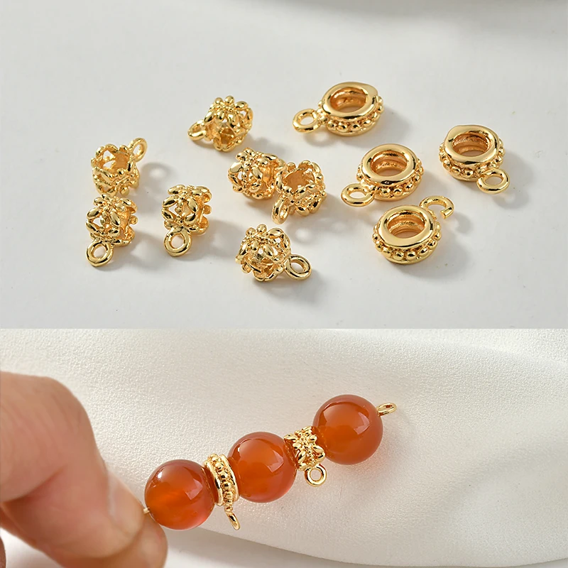 

Color-preserving copper plated 18k real gold lace leaf belt hanging beads ring diy jewelry material accessories