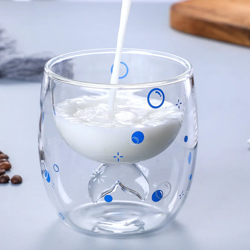

230ML Creative Fishtail Coffee Mug Personalized Double-layer Transparent Glass New Fishtail Shape Net Red Juice Cup