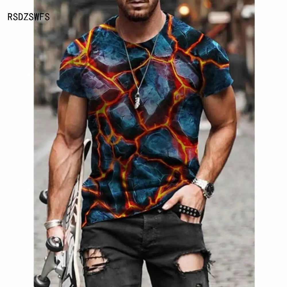 

2021 Men Clothing Retro T-Shirt Slit 3D Printing, Round Neck T-Shirt Fashion Personality Breathable Fabric