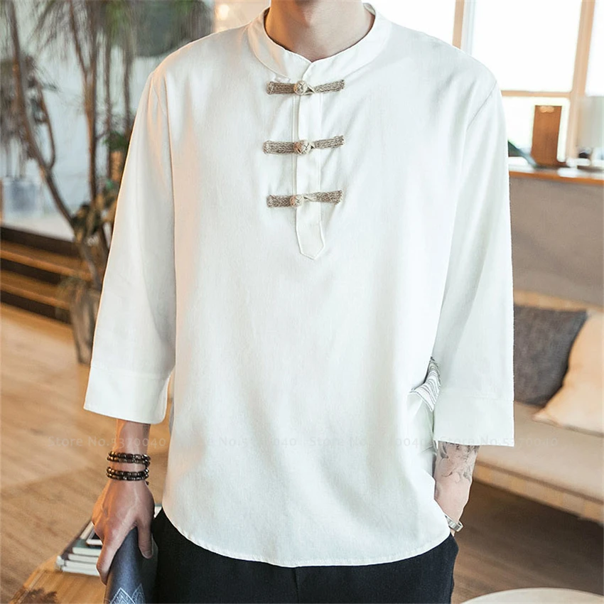 

Men Tang Suit Traditional Chinese Clothing Hanfu Tee Tops Kung Fu Blouse Cheongsam Japanese Linen T-shirt Oriental Asian Clothes