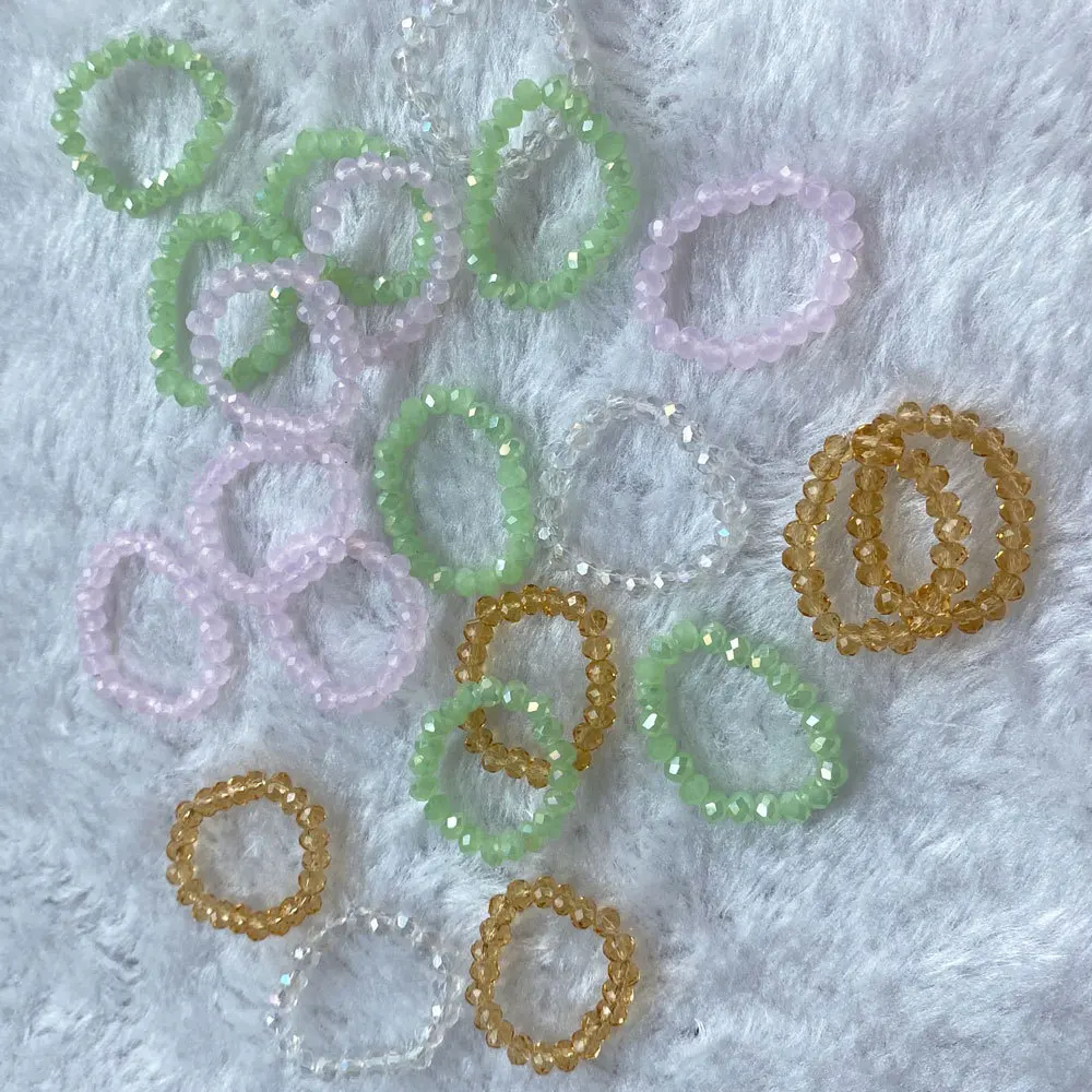Женские эластичные кольца с кристаллами и бусинами корейские цветные бусы