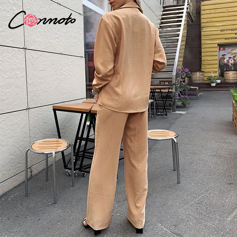 

Conmoto Office lady khaki autumn winter sets High street fashion long sleeve female suits V-neck chic pocket women sets 2020