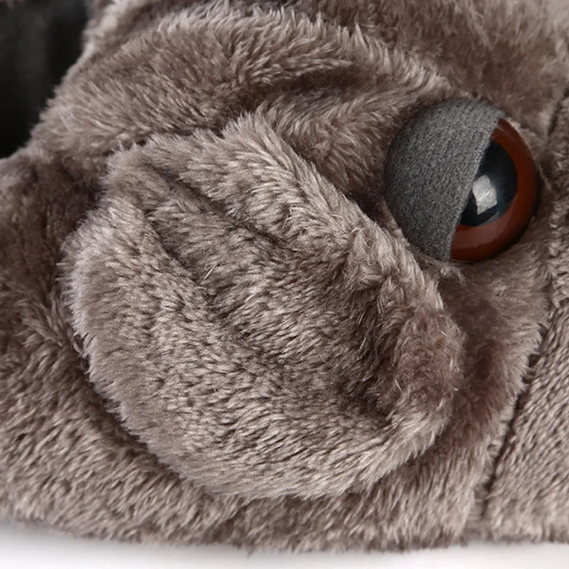 Домашняя обувь для щенков пушистые тапочки в виде животных серого цвета взрослых