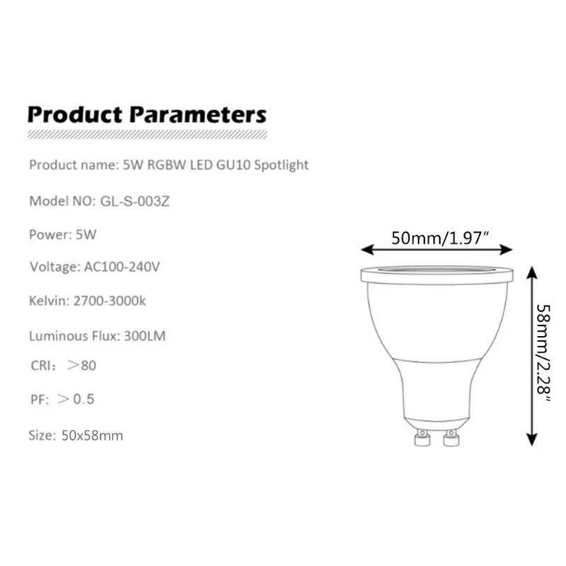 

GU10 Lamp Holder Smart Bulb Remote Voice Light Control Smart Bulb Full Color Changing Dimmable Smart WiFi Light Bulb