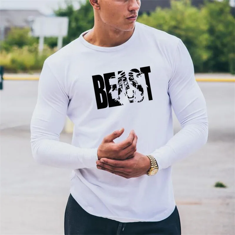 

Gyms Breathable Sports Long Sleeve T-shirt Fashion Brand O-Neck Slim Fit Tshirt Casual Solid Workout Tee Top Men Sleeve Fitness