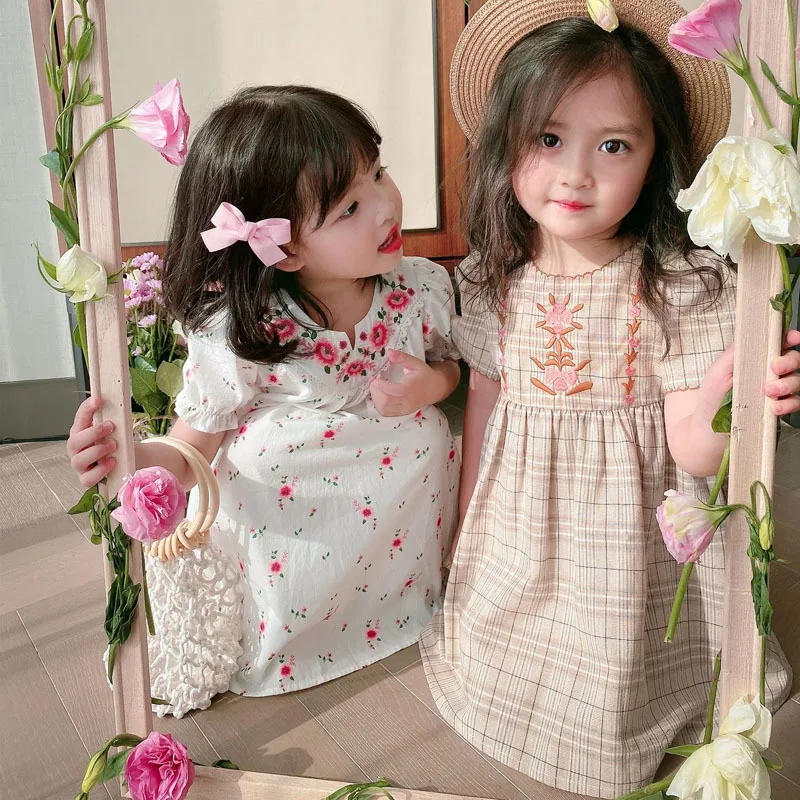 

Summer European&American Fashion Girls Middle School Children Cotton Embroidery Sweet Princess Dress Baby Kids Girl Clothing