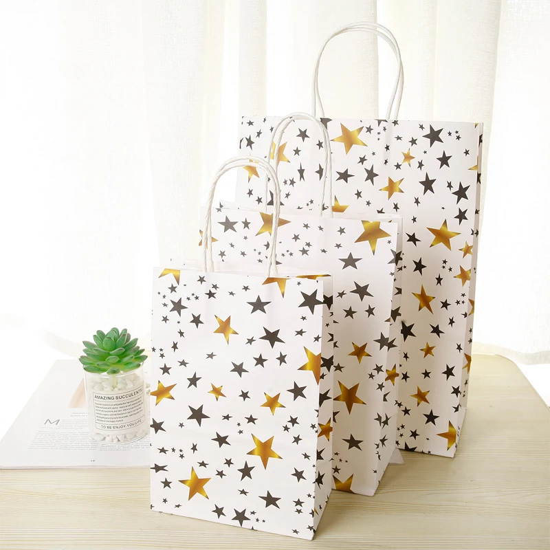 

10pcs/lot 21*15cm Striped Stars Kraft Paper Bag Two Design Selections Paper Kraft Seal Gift Packing Treat Bag Christmas Gifts