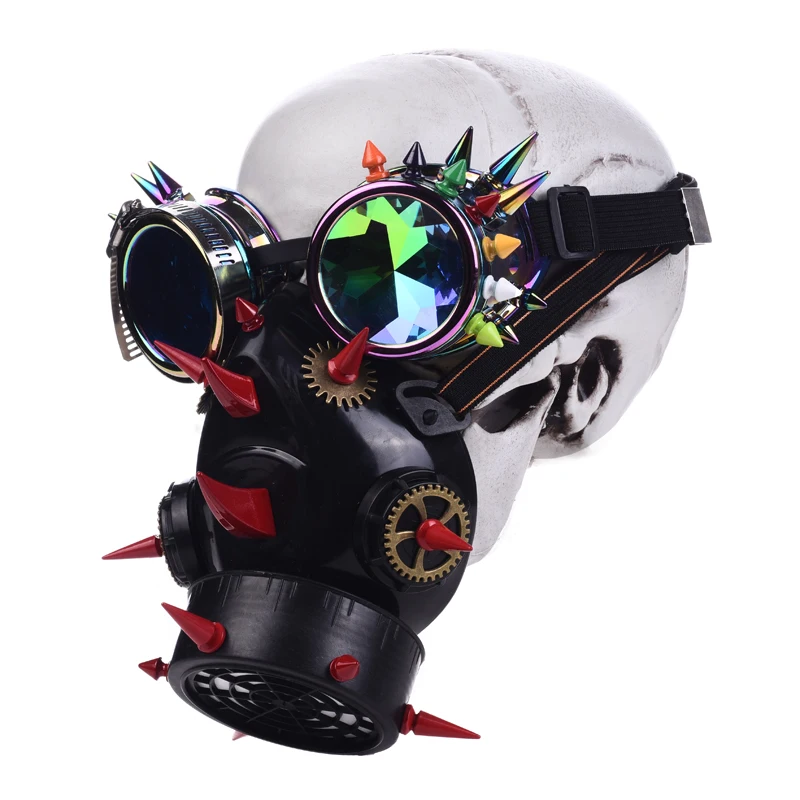 

Retro Men Women Steampunk Blue Rivet Goggles Gas Mask for Cosplay Gothic Punk Rock Spikes Glasses Respirator Period Costumes
