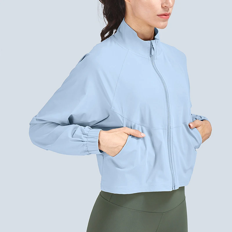 

Running Gym Top Yoga Cropped Jacket Women Sports Zip Up Anti-Crease Sport Jacket Lightweight Quick-Dry Loose Casual Jackets